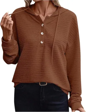 2024 Fall Womens Oversized Hoodies V Neck Solid Color Sweaters Fashion Casual Drawstring Pullover Going Out Clothes