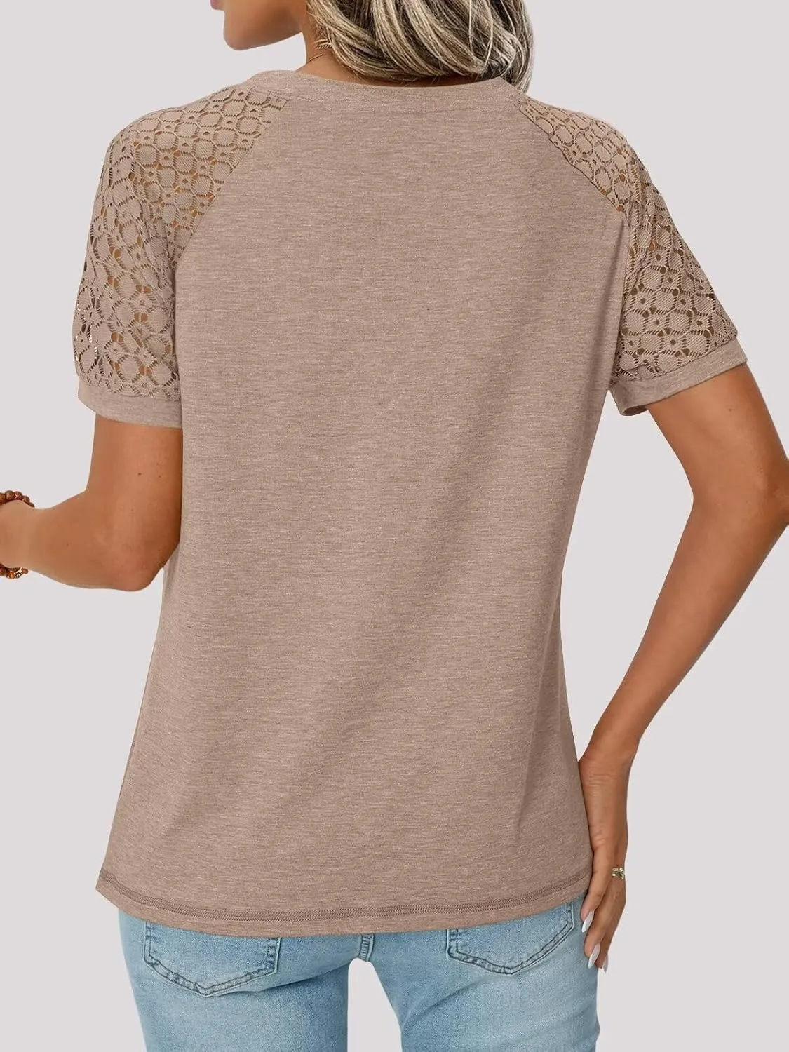 3 Pack Women's T Shirts, Short Sleeve Summer Tops 2025 Spring Trendy Lace Blouses Business Casual Clothes