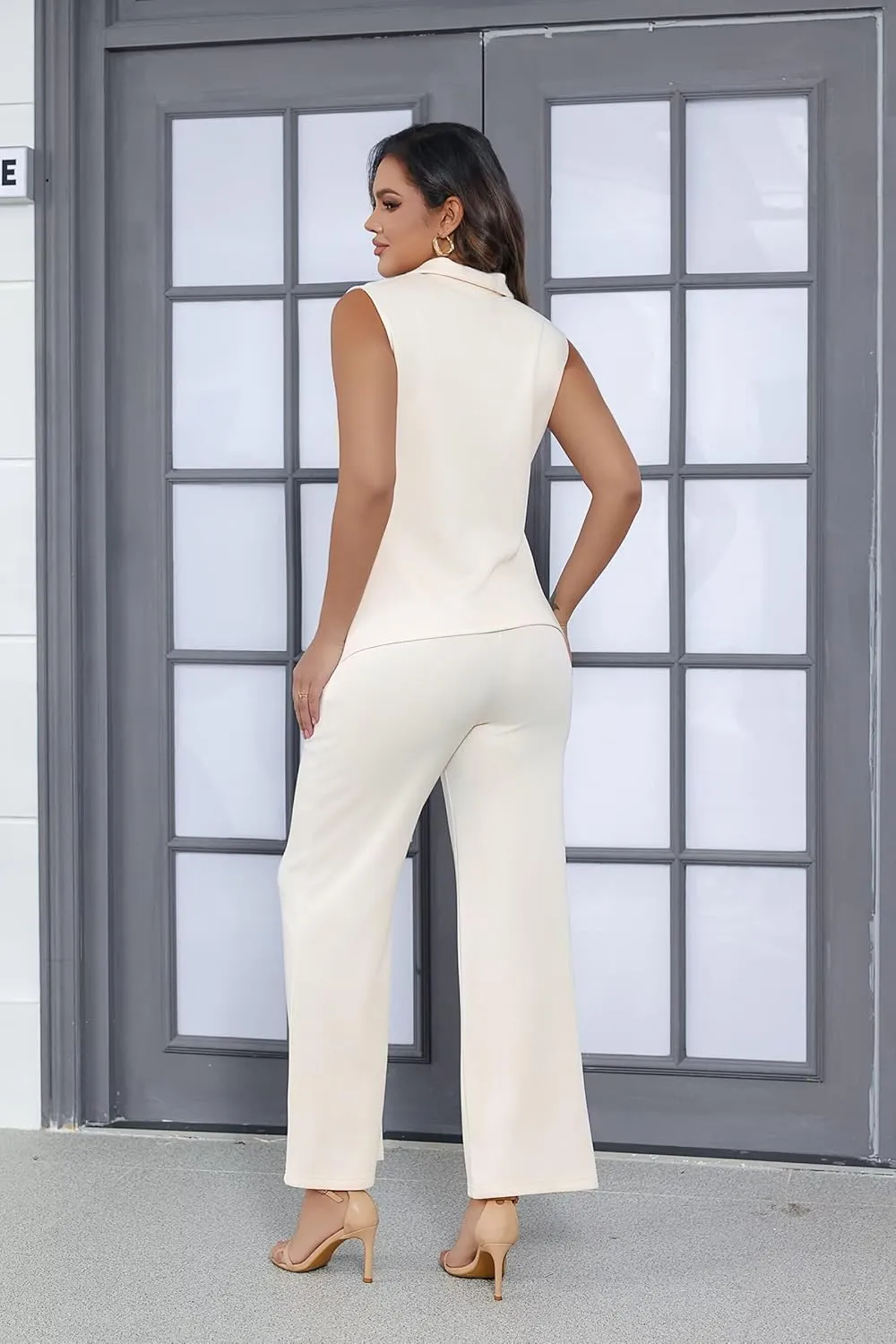 Adogirl 2 Piece Casual Pants Sets for Women Summer Two Piece Outfits Sleeveless Vacation Tank Tops Wide Leg Capri Pants