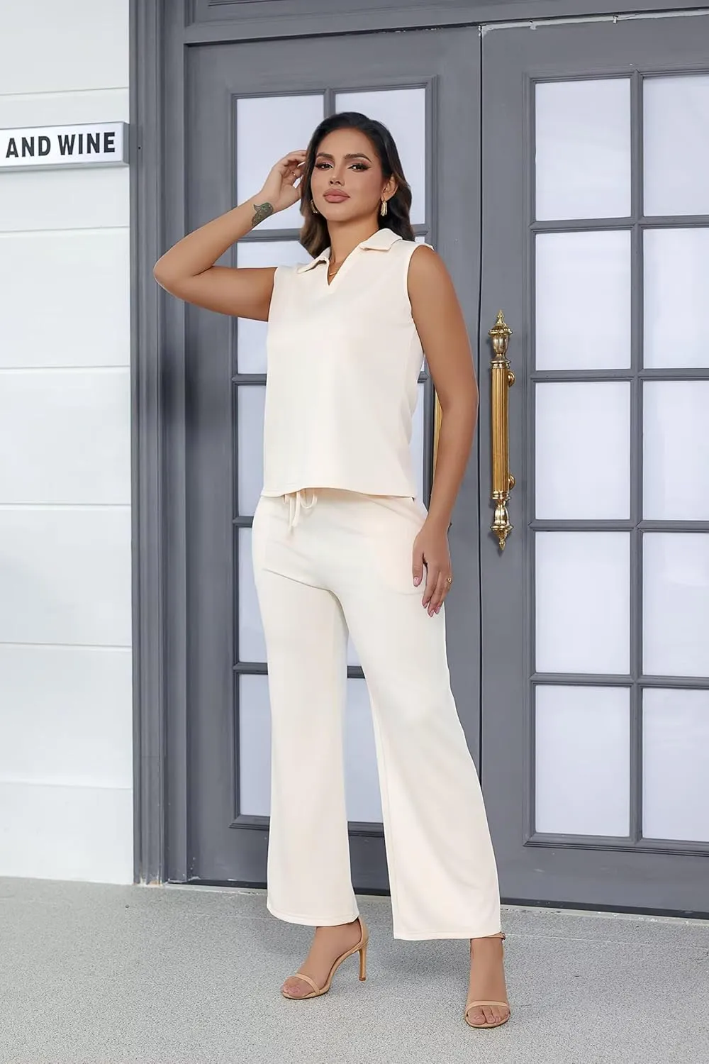 Adogirl 2 Piece Casual Pants Sets for Women Summer Two Piece Outfits Sleeveless Vacation Tank Tops Wide Leg Capri Pants