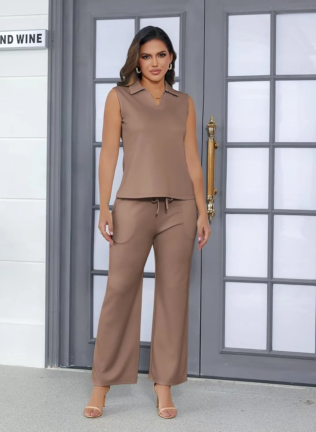 Adogirl 2 Piece Casual Pants Sets for Women Summer Two Piece Outfits Sleeveless Vacation Tank Tops Wide Leg Capri Pants