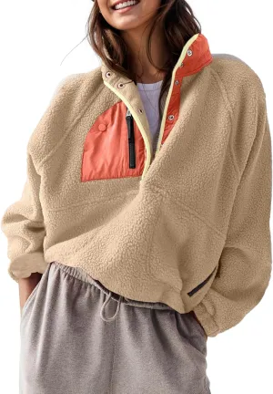 AMEBELLE Women’s Lightweight Fleece Pullover Jacket Cropped Fall Winter Fuzzy Sherpa Jacket Sweatshirt Coat with Pockets