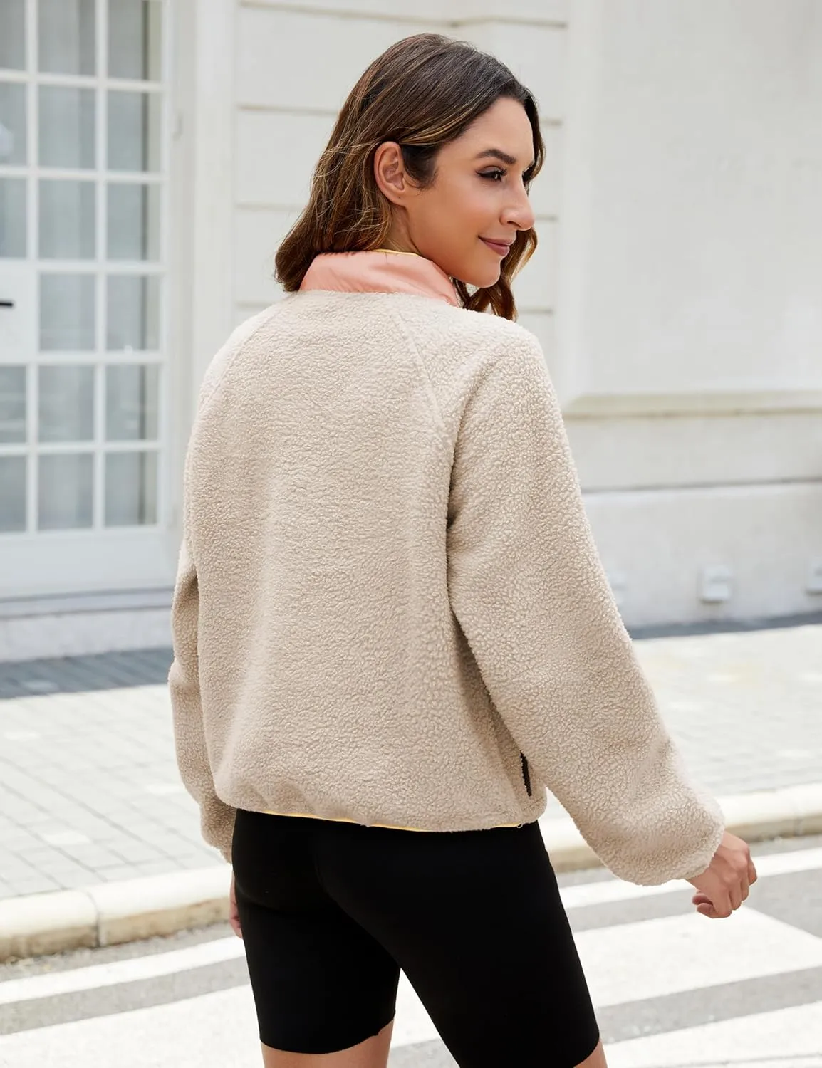 AMEBELLE Women’s Lightweight Fleece Pullover Jacket Cropped Fall Winter Fuzzy Sherpa Jacket Sweatshirt Coat with Pockets