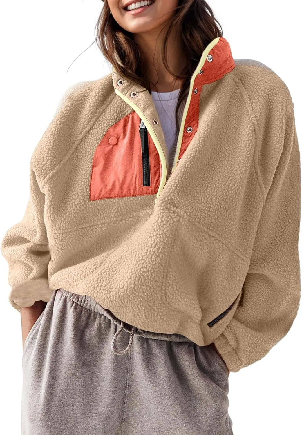 AMEBELLE Women’s Lightweight Fleece Pullover Jacket Cropped Fall Winter Fuzzy Sherpa Jacket Sweatshirt Coat with Pockets