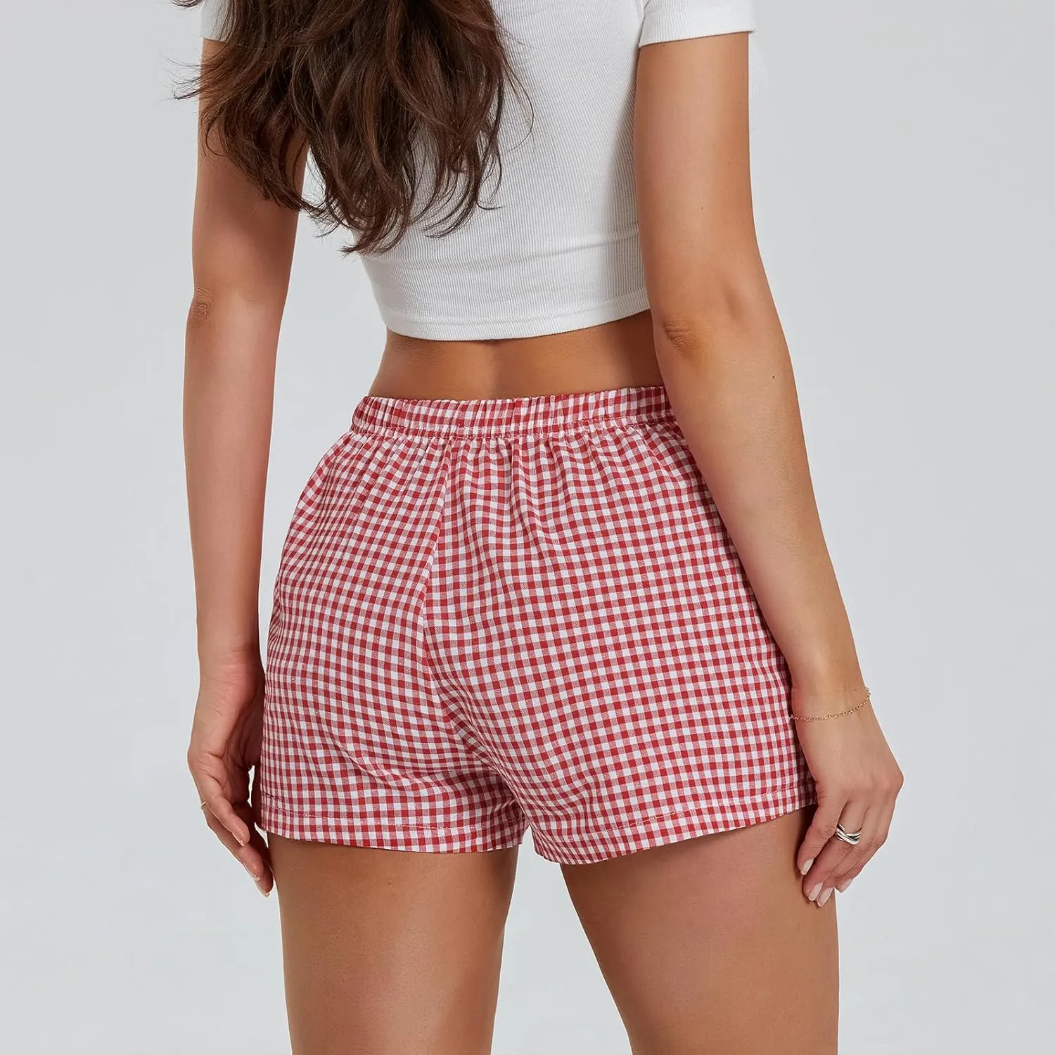 Amiblvowa Women Boxer Shorts Low Waisted PJ Elastic Comfortable Y2k Pajamas Plaid Striped Gingham Lounge Home Clothing