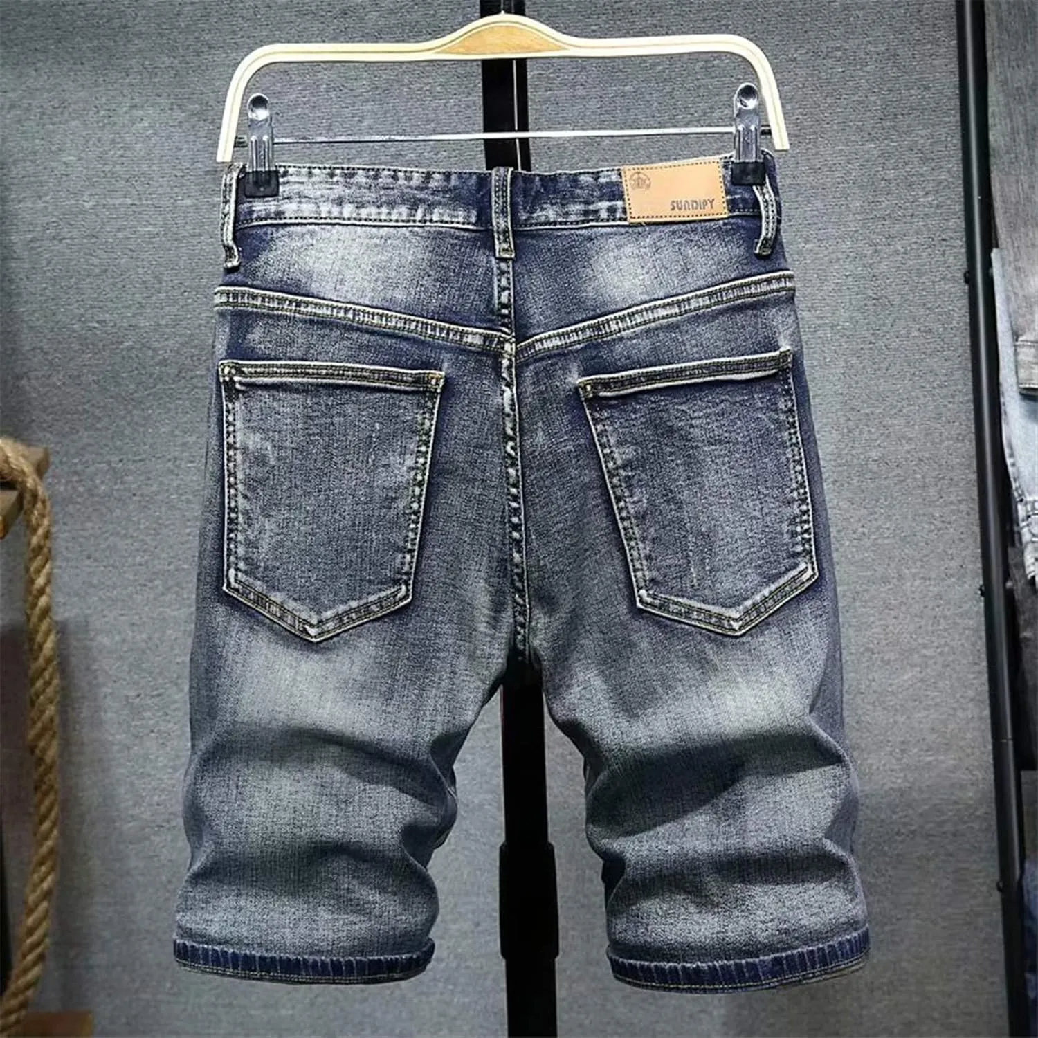 Andongnywell Men's Mid Waist Casual Denim Shorts Classic Fit Distressed Ripped Short Jeans with Pockets Zipper