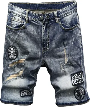 Andongnywell Men's Mid Waist Casual Denim Shorts Classic Fit Distressed Ripped Short Jeans with Pockets Zipper
