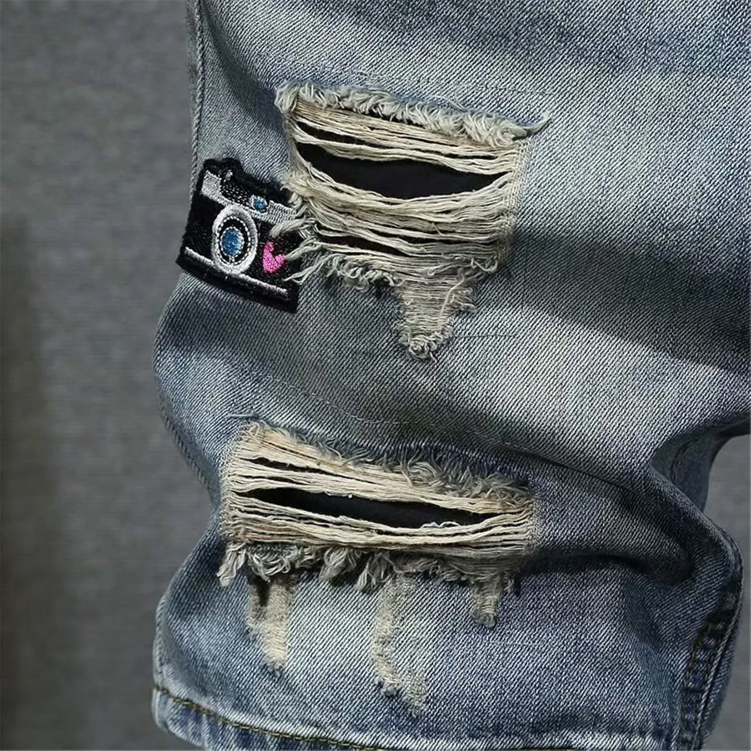 Andongnywell Men's Mid Waist Casual Destroyed Denim Shorts Ripped Short Pants Straight Fit Jeans Shorts with Zipper