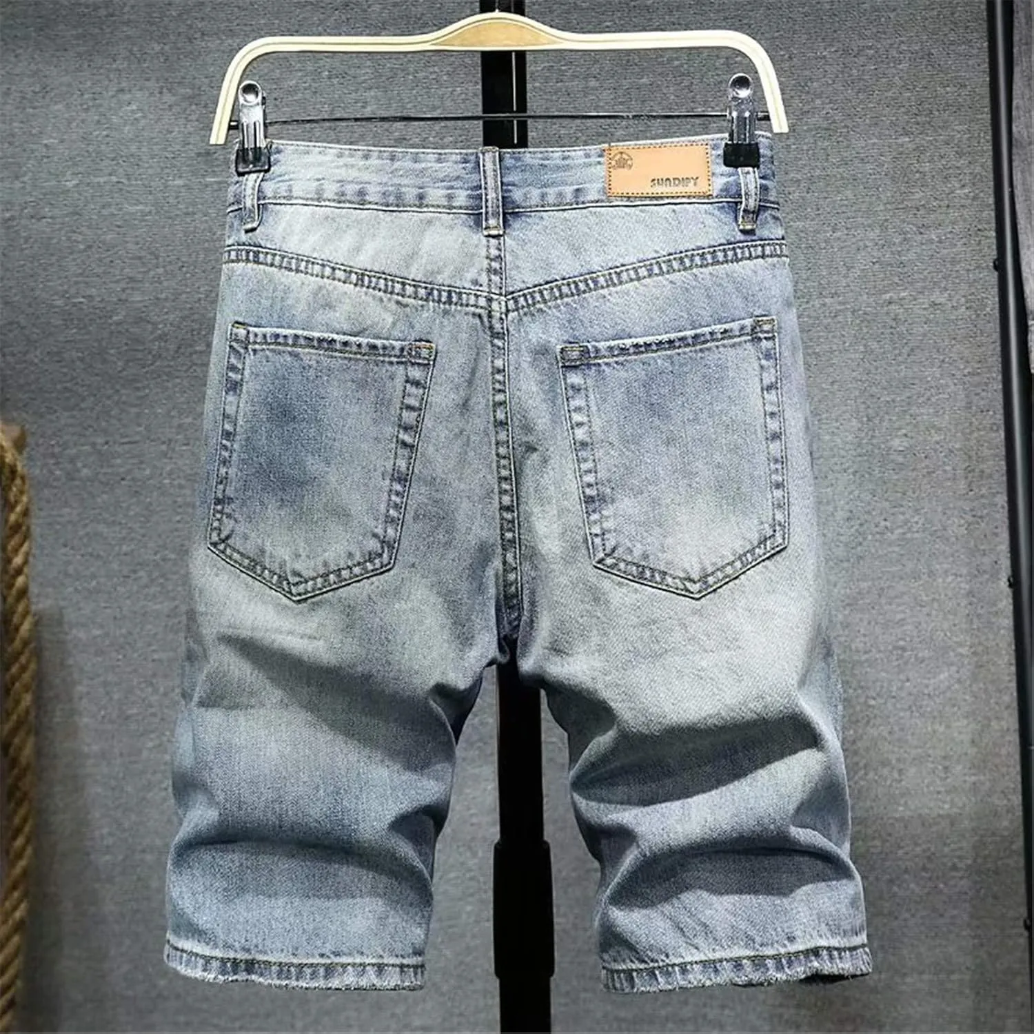 Andongnywell Men's Mid Waist Casual Destroyed Denim Shorts Ripped Short Pants Straight Fit Jeans Shorts with Zipper