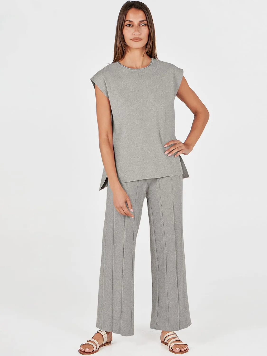 ANRABESS Women 2 Piece Lounge Sets Summer Casual Knit Sweater Vest Pant Set Beach Vacation Airport Outfits Clothes