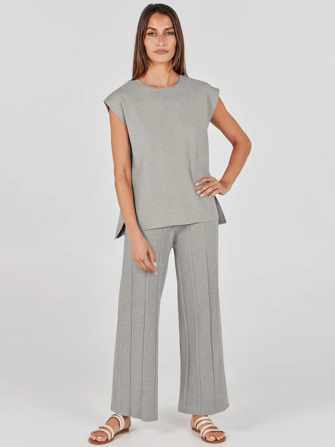 ANRABESS Women 2 Piece Lounge Sets Summer Casual Knit Sweater Vest Pant Set Beach Vacation Airport Outfits Clothes