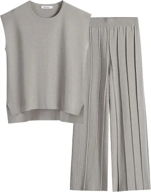 ANRABESS Women 2 Piece Lounge Sets Summer Casual Knit Sweater Vest Pant Set Beach Vacation Airport Outfits Clothes