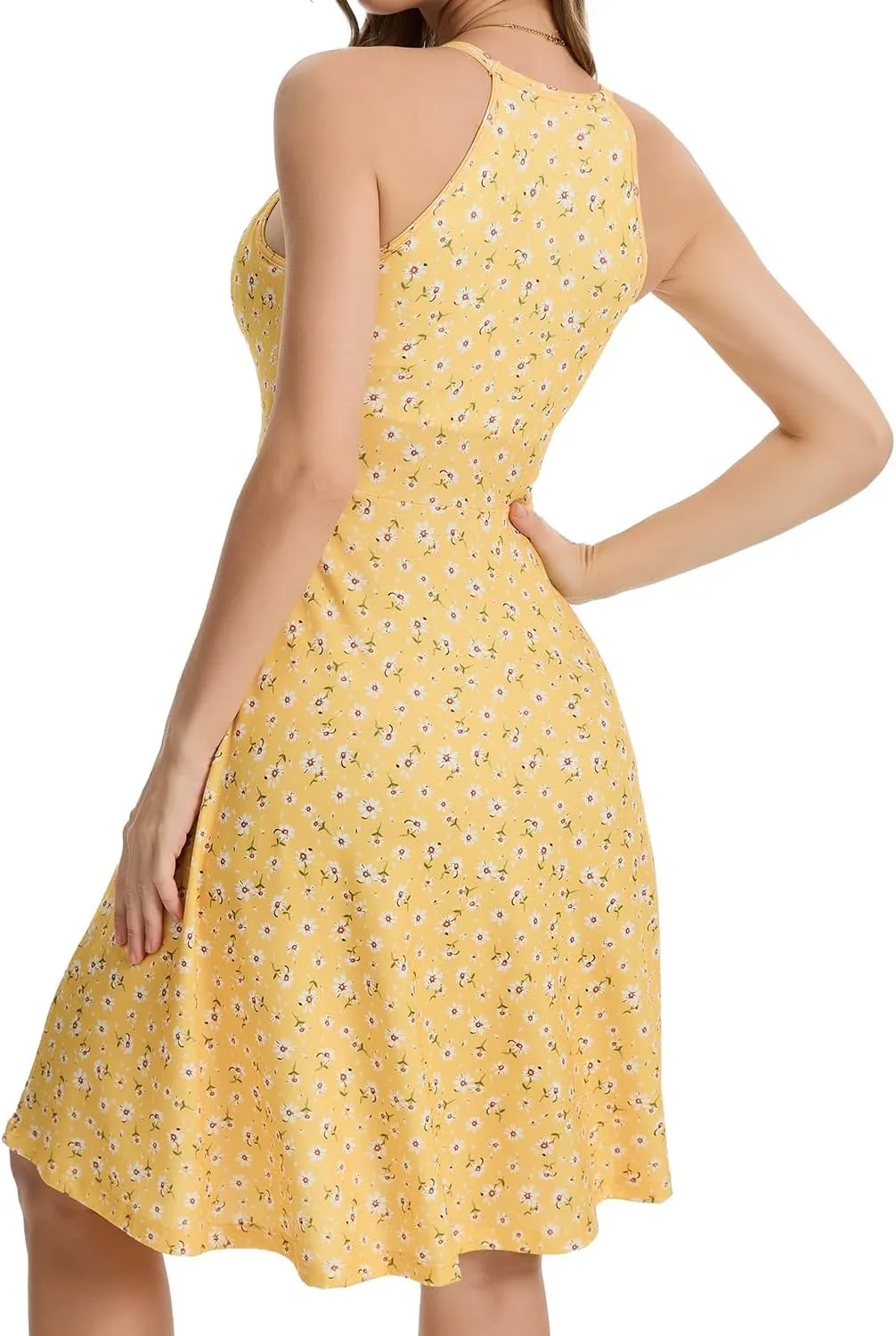 ANYFITTING Built in Bra Halter Dresses for Women 2025 Summer Pockets Dress Flowy Midi Sundresses Beach Vacation