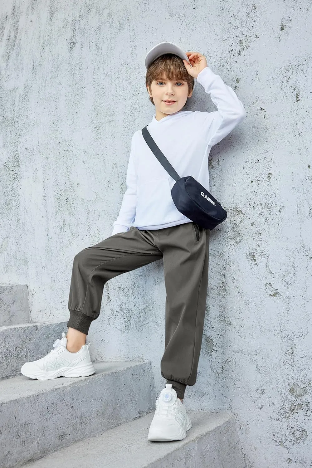 Arshiner Boys Casual Pants Kids Elastic Waist Drawstring Jogger Pants Boys Sweatpants with Zipper Pockets 3-12 Years