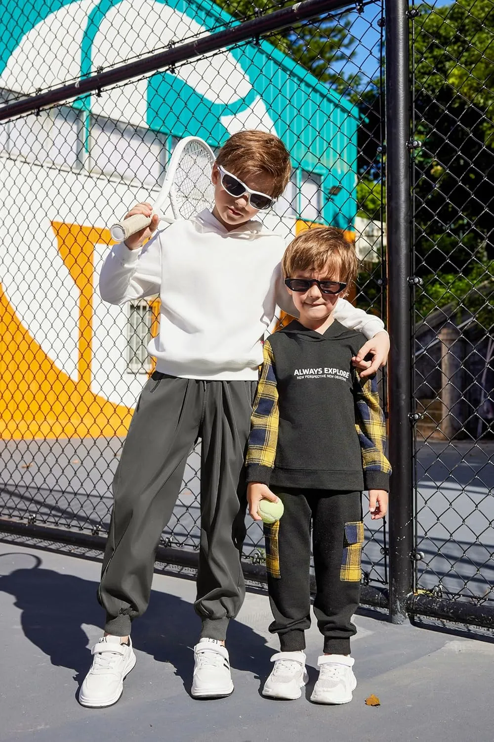 Arshiner Boys Casual Pants Kids Elastic Waist Drawstring Jogger Pants Boys Sweatpants with Zipper Pockets 3-12 Years