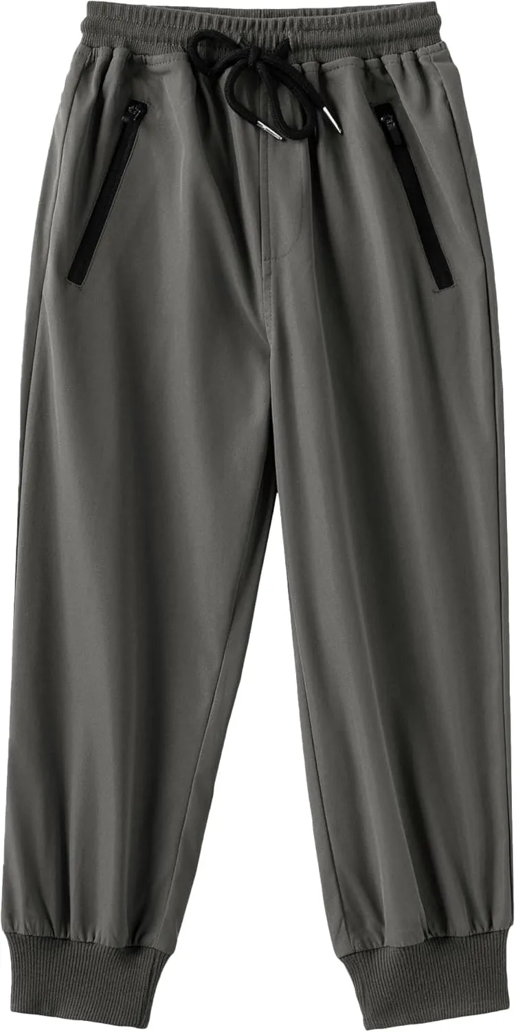 Arshiner Boys Casual Pants Kids Elastic Waist Drawstring Jogger Pants Boys Sweatpants with Zipper Pockets 3-12 Years