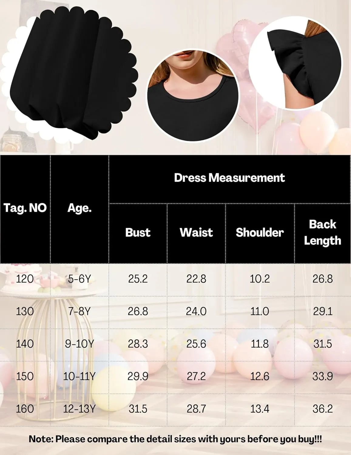 Arshiner Tween Girls Summer Bubble Dress Ruffle Sleeve Casual Party Midi Dresses