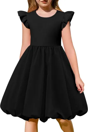 Arshiner Tween Girls Summer Bubble Dress Ruffle Sleeve Casual Party Midi Dresses