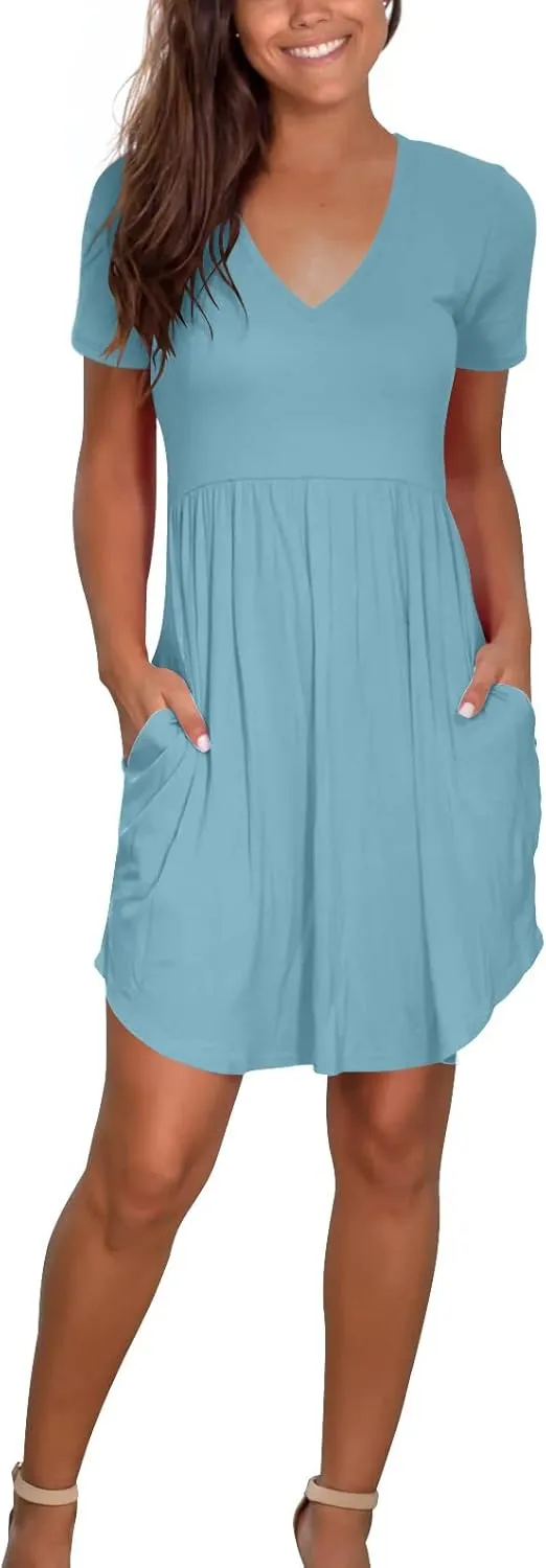 Atizon Women's Casual Crew Neck Dress for Women Short Sleeve Tunic Beach Dresses Summer