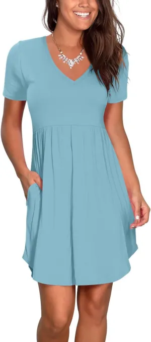 Atizon Women's Casual Crew Neck Dress for Women Short Sleeve Tunic Beach Dresses Summer