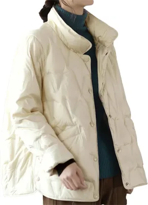 Autumn Winter Women Single-Breasted Warm Short Puffer Coat Female White Duck Down Jacket Parka Snow Outwears
