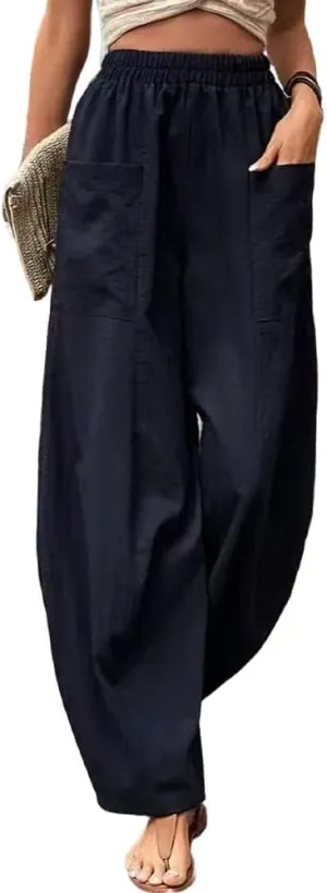 Bengbobar Wide Leg Pants Harem Pants Women High Waist Relaxed Fit Lantern Trousers Cotton Linen Casual Summer Elastic Pants