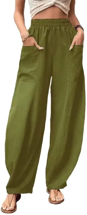 Bengbobar Wide Leg Pants Harem Pants Women High Waist Relaxed Fit Lantern Trousers Cotton Linen Casual Summer Elastic Pants