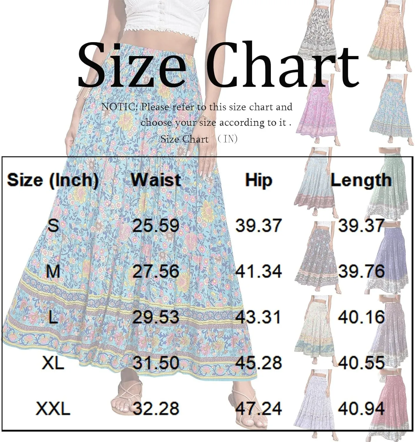 Boho Skirts for Women 2025 Vintage Floral Print Maxi Skirt Elastic High Waist Pleated Flowy Ruffle Beach Dresses