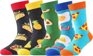 BONANGEL Boys Socks Fun Novelty Animal Food Space Design Crazy Funny Cute Kids Socks 5 Pairs