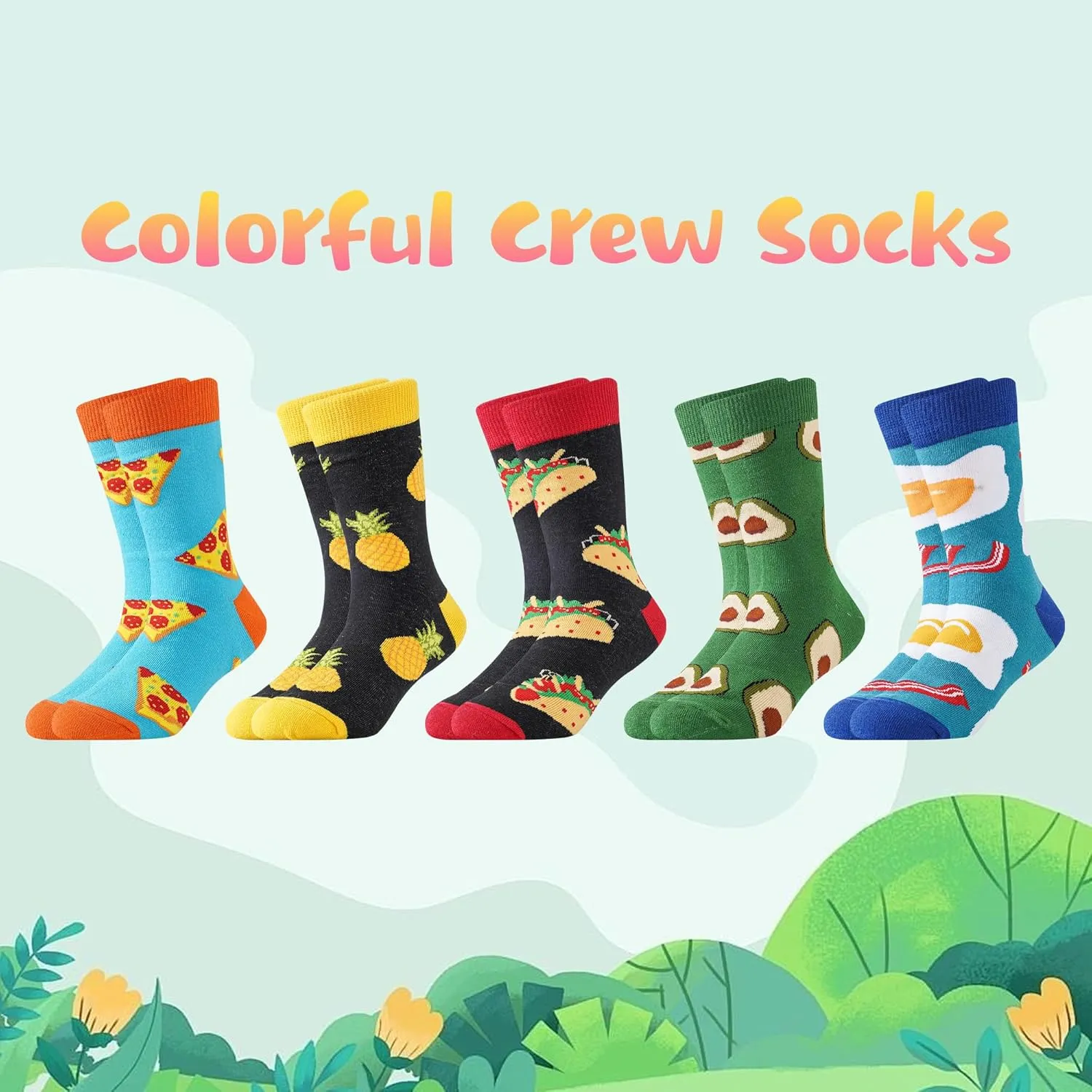 BONANGEL Boys Socks Fun Novelty Animal Food Space Design Crazy Funny Cute Kids Socks 5 Pairs