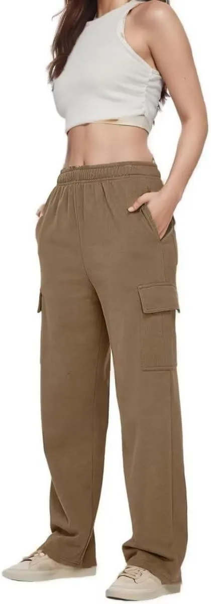 Cargo Sweatpants Women Oversized Wide Leg Fleece Elastic High Waist Lounge Pant Athletic Lounge Trousers with Pockets