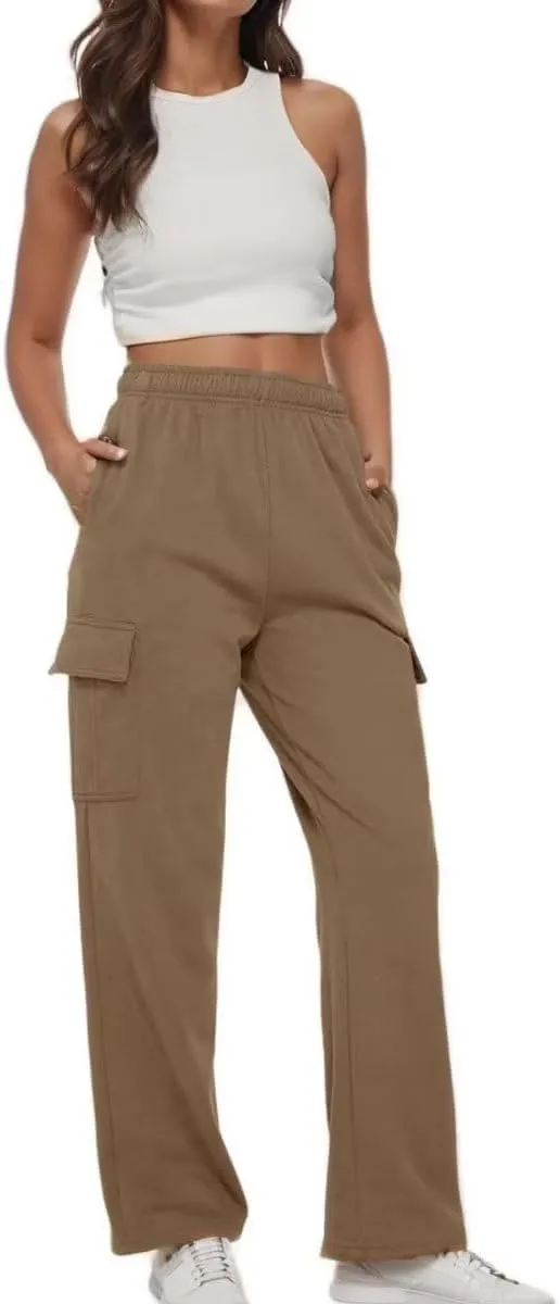 Cargo Sweatpants Women Oversized Wide Leg Fleece Elastic High Waist Lounge Pant Athletic Lounge Trousers with Pockets