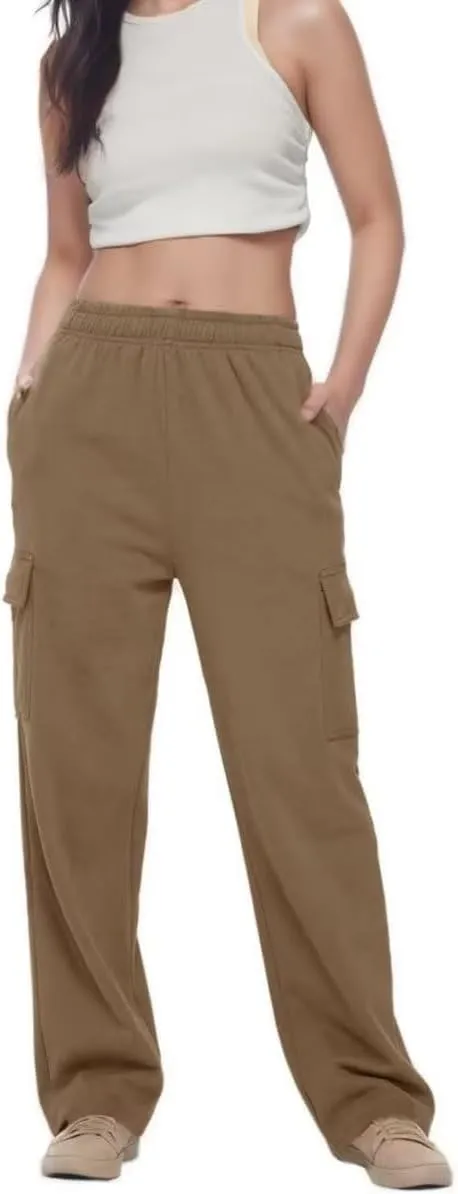 Cargo Sweatpants Women Oversized Wide Leg Fleece Elastic High Waist Lounge Pant Athletic Lounge Trousers with Pockets