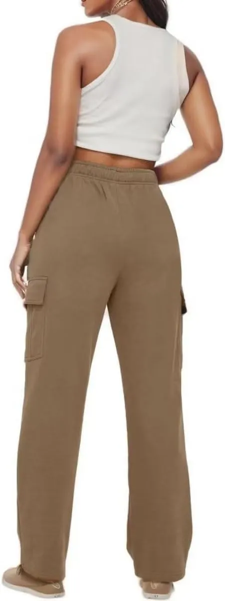 Cargo Sweatpants Women Oversized Wide Leg Fleece Elastic High Waist Lounge Pant Athletic Lounge Trousers with Pockets