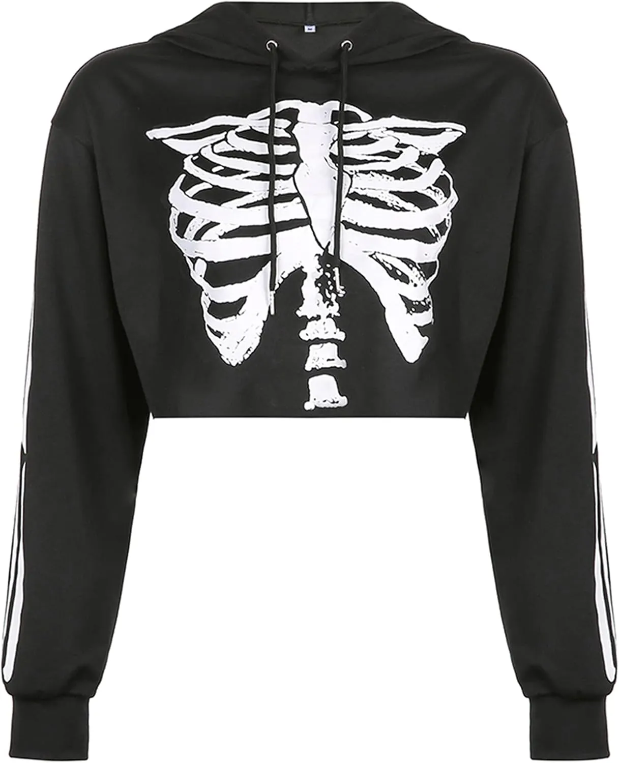 Chloefairy Women's Skeleton Print Crop Top Gothic Punk Hoodies Bandage Casual Pullover Long Sleeve Relaxed Fit Sweatshirts