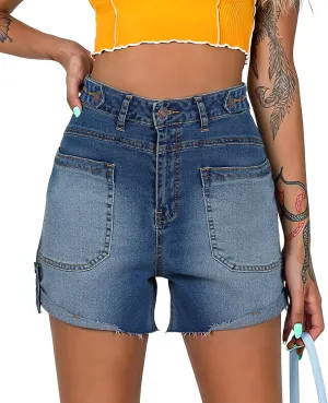 Cicy Bell Womens Baggy High Waisted Jean Shorts Summer Straight Leg Jorts Stretchy Button Adjustable Rolled Hem Denim Shorts