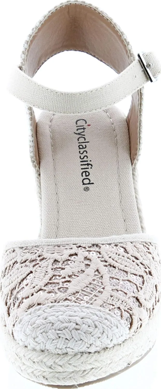 City Classified Queena Espadrille Platform Wedge D’Orsay Pump W Sling Back & Elastic Strap