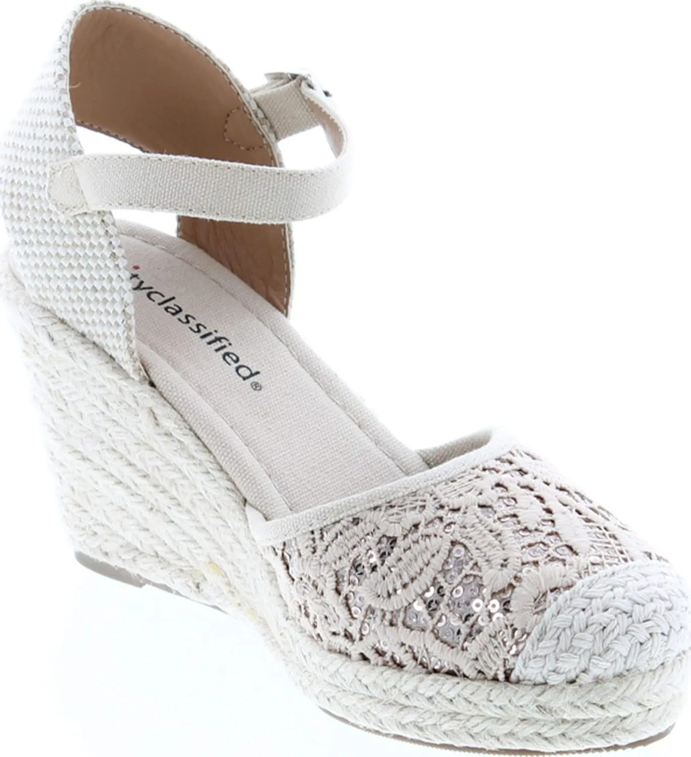 City Classified Queena Espadrille Platform Wedge D’Orsay Pump W Sling Back & Elastic Strap