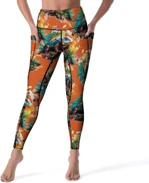 Colorful Lizard Butterfly Watercolor Women's Yoga Pants Leggings with Pockets High Waist Compression Workout Pants