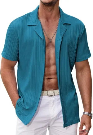 COOFANDY Men's Casual Shirts Short Sleeve Button Down Shirts Fashion Textured Summer Beach Shirt