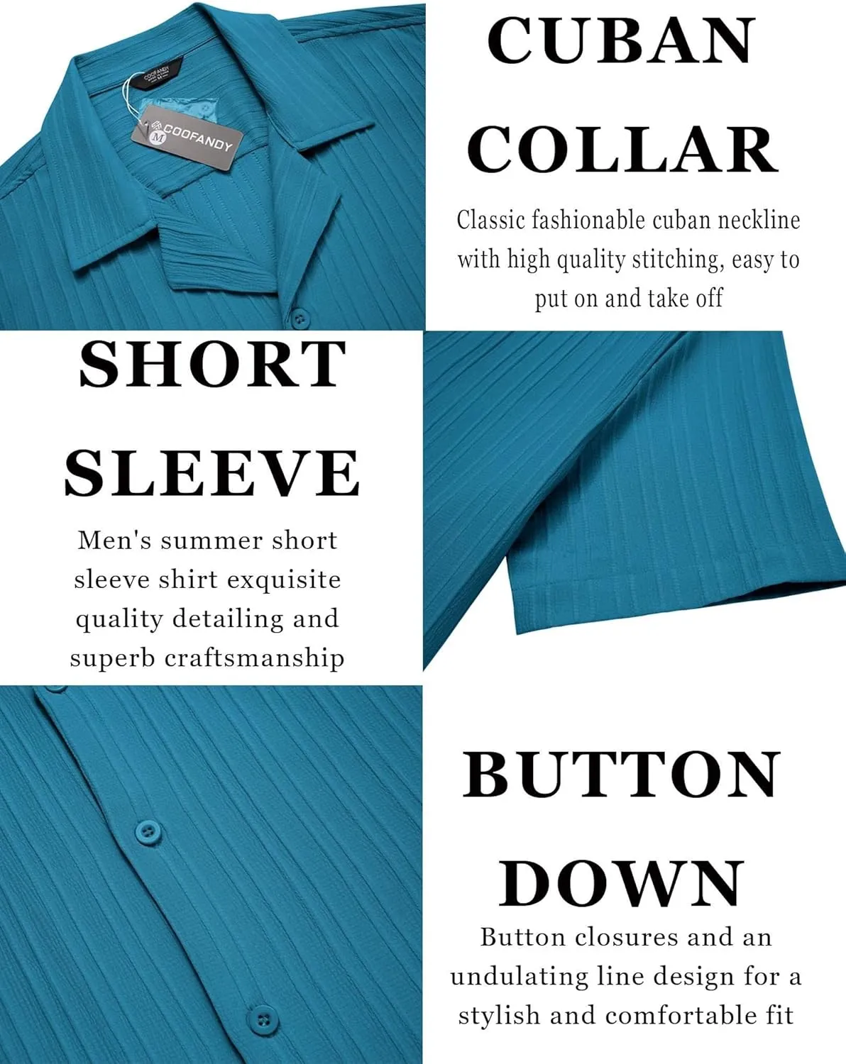 COOFANDY Men's Casual Shirts Short Sleeve Button Down Shirts Fashion Textured Summer Beach Shirt