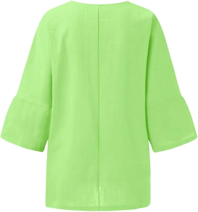 Cotton Linen Shirts for Women Summer Casual Crewneck Pullover Tops Comfy Loose Women's Short Sleeve T Shirt