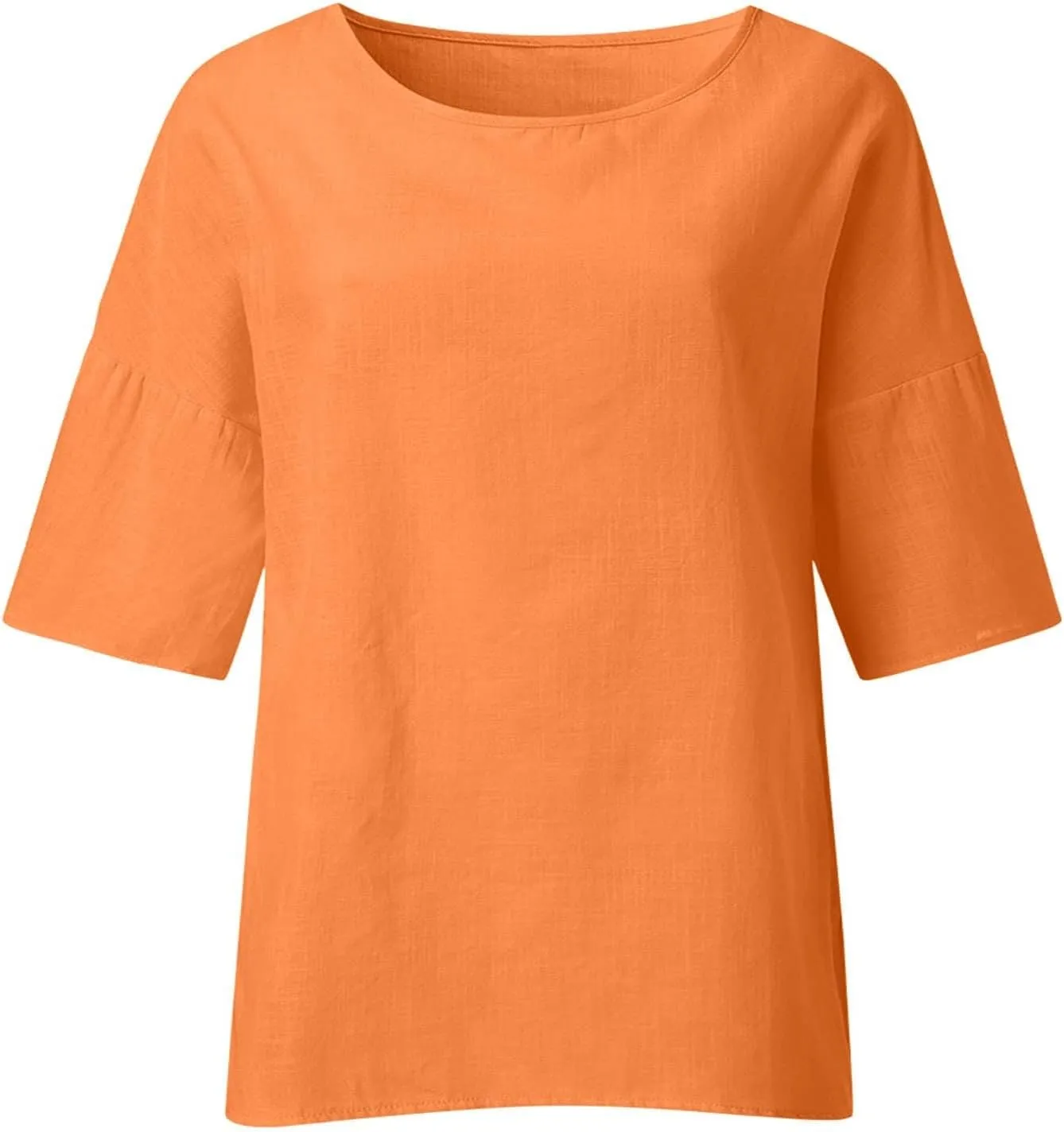 Cotton Linen Shirts for Womens Plus Size 3/4 Sleeve Tops Casual Loose Crewneck Tees Beach Summer Blouse
