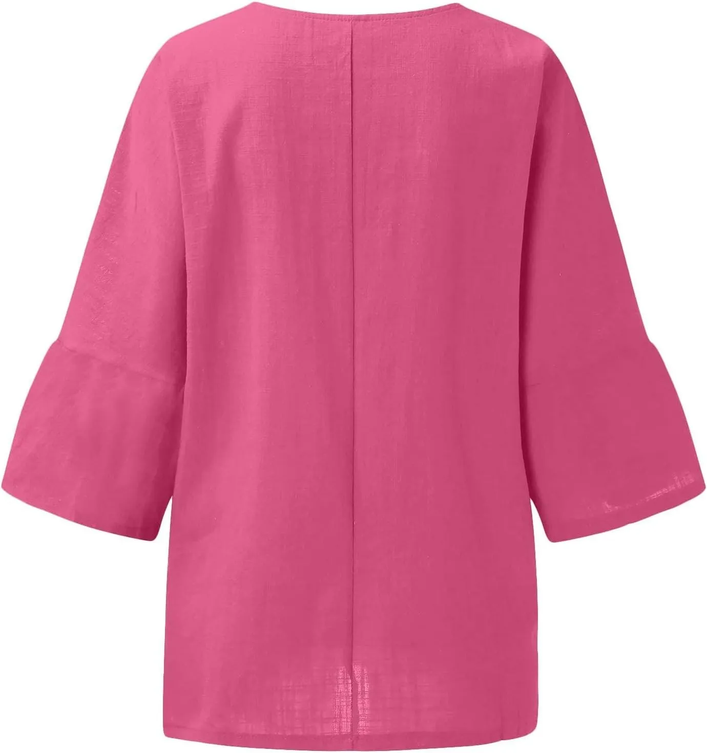Cotton Linen Shirts for Womens Plus Size 3/4 Sleeve Tops Casual Loose Crewneck Tees Beach Summer Blouse