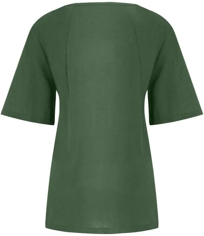 Cotton Linen Shirts Women Crew Neck Short Sleeve Tunic Button Down Blouse Shirt Plus Size Casual Summer T-Shirts Top