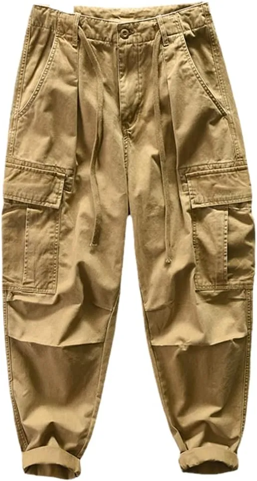 Disimlarl Men's Wide Leg Loose Casual Cargo Pants Cotton Comfortable Multi Pocket Trousers