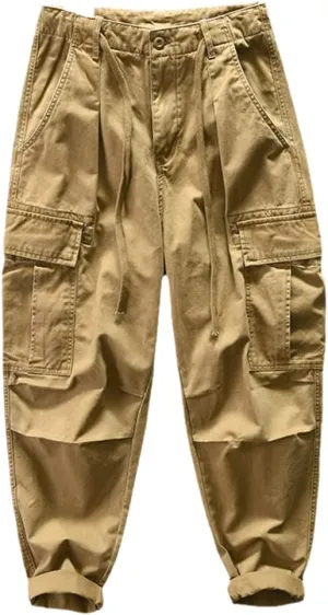 Disimlarl Men's Wide Leg Loose Casual Cargo Pants Cotton Comfortable Multi Pocket Trousers