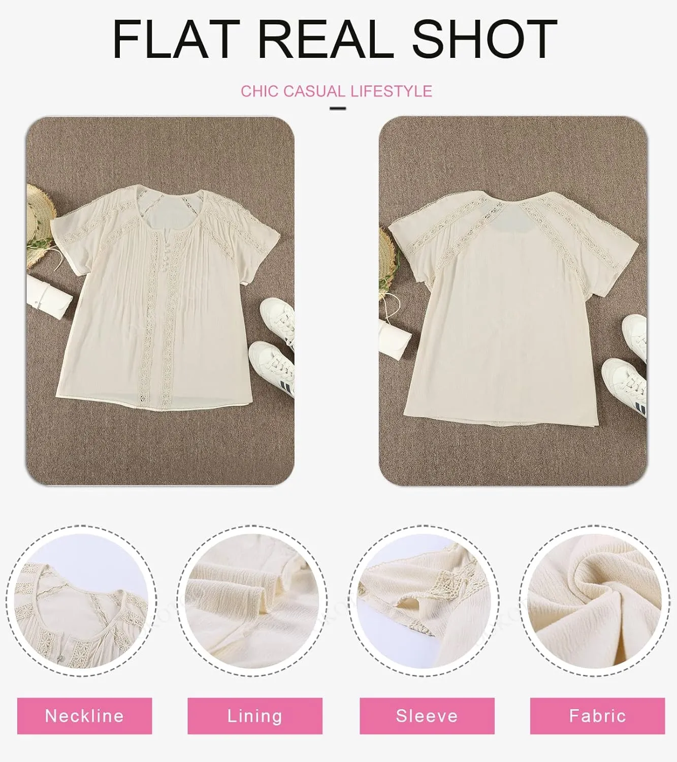 Dokotoo Women's V Neck Lace Crochet Eyelet Tops Short Sleeve Casual Shirts Blouses