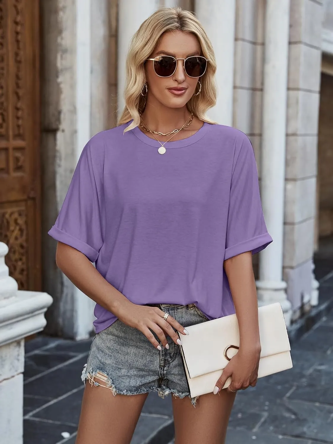 Donnalla 3 Pack Oversized Shirts for Women Trendy Crewneck Tunic Basic Short Sleeve Shirts Casual Loose Summer Tops