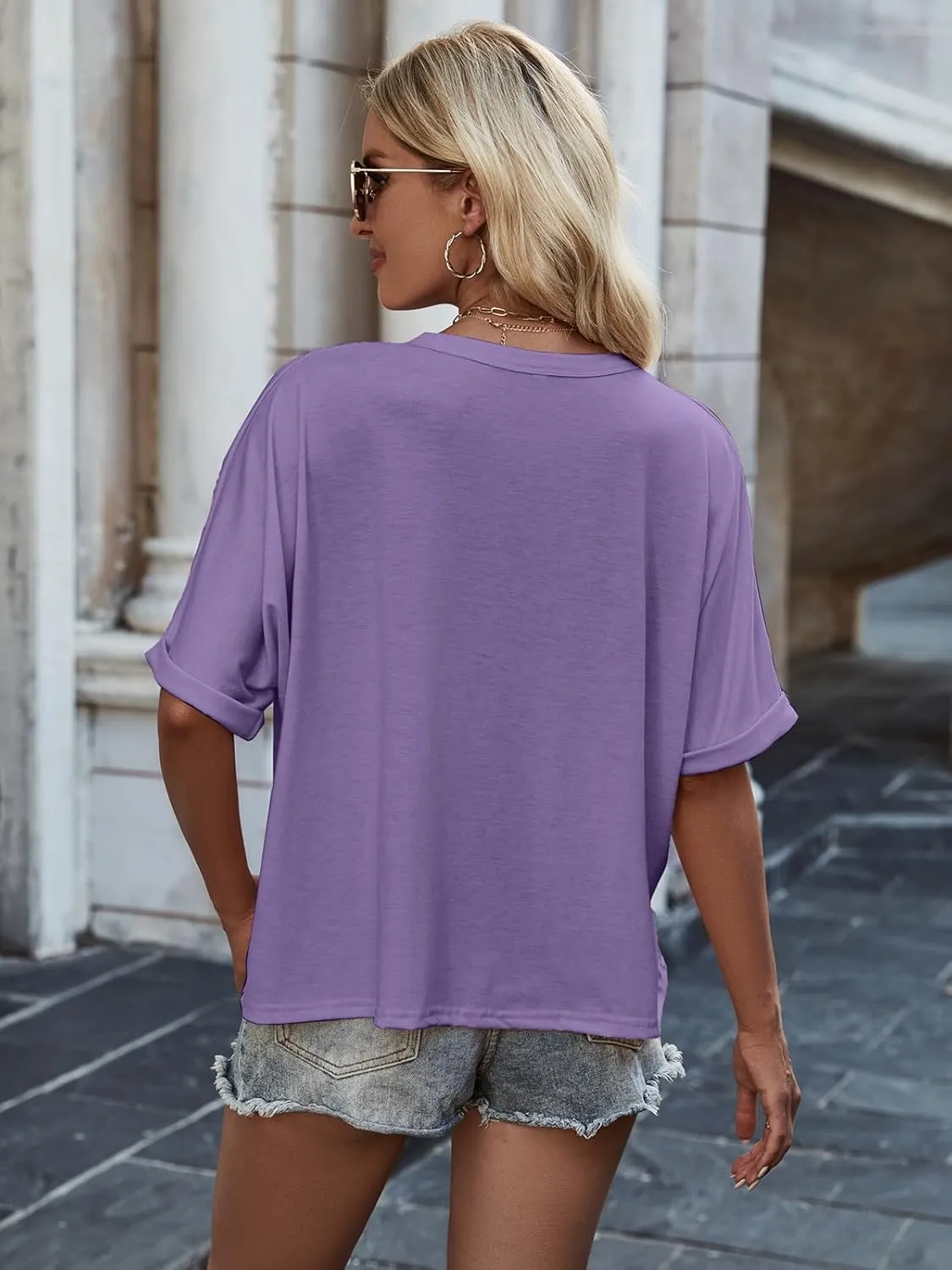 Donnalla 3 Pack Oversized Shirts for Women Trendy Crewneck Tunic Basic Short Sleeve Shirts Casual Loose Summer Tops